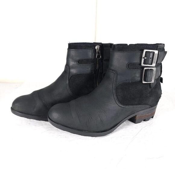 SOREL Women's Lolla US6,5 Black Suede Waterproof Leather Ankle Boots Booties - Picture 1 of 13
